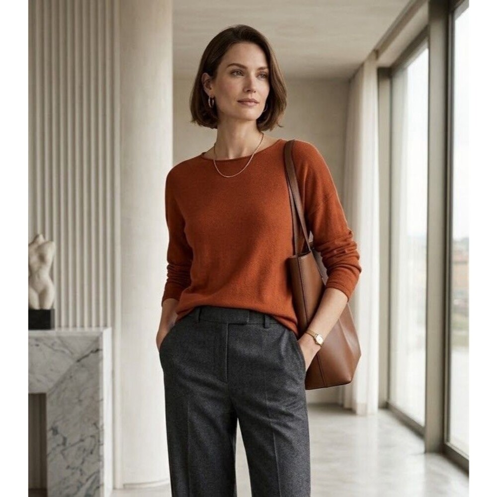 MICHAEL Michael Kors Top Sweater Womens Medium Rust Burnt Orange Tunic High Low